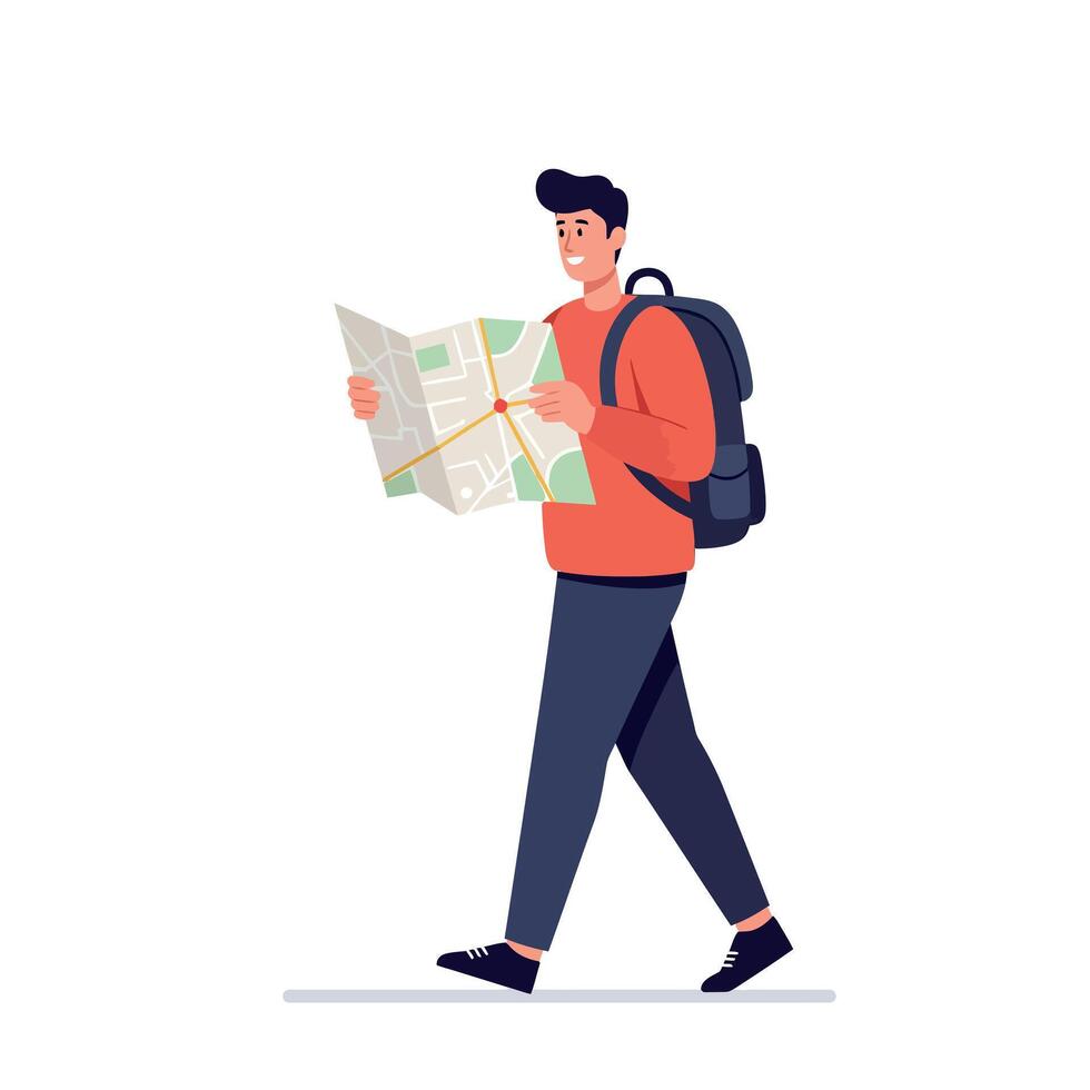 Student using a map as a career roadmap illustration